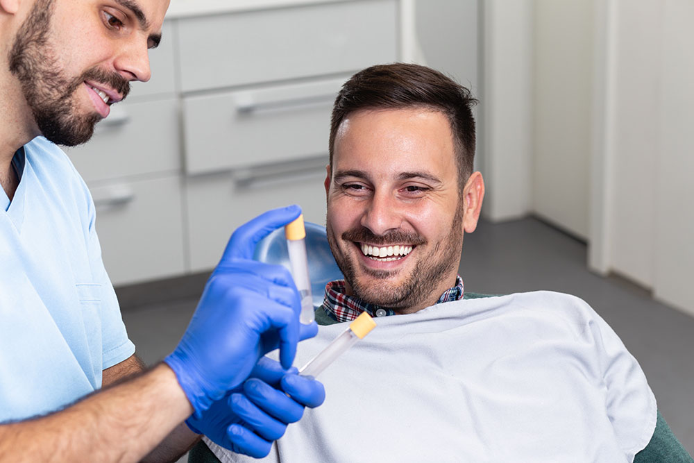 Man at beauty clinic. Platelet rich plasma ( PRP) therapy process.