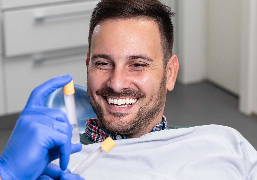 Man at beauty clinic. Platelet rich plasma ( PRP) therapy process.